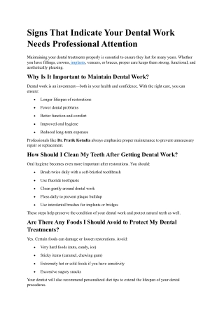 Signs That Indicate Your Dental Work Needs Professional Attention