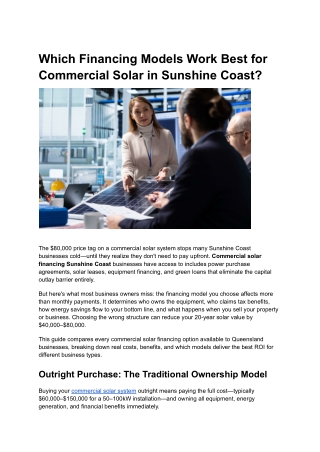 Which Financing Models Work Best for Commercial Solar in Sunshine Coast_