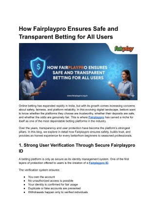 How Fairplaypro Ensures Safe and Transparent Betting for All Users