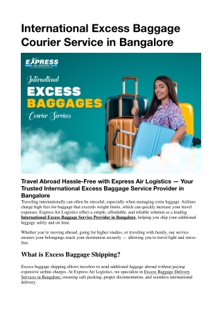 International Excess Baggage Courier Service in Bangalore | Express Air Logistics