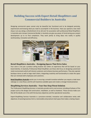 Building Success with Expert Retail Shopfitters and Commercial Builders in Australia