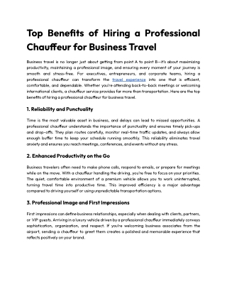 Top Benefits of Hiring a Professional Chauffeur for Business Travel