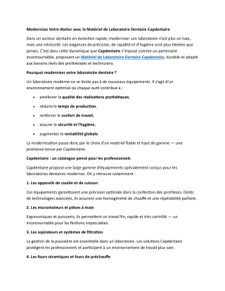 Modernisez Votre Atelier avec le Matériel de Laboratoire Dentaire Capdentaire