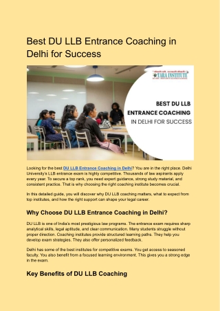 Best DU LLB Entrance Coaching in Delhi for Success