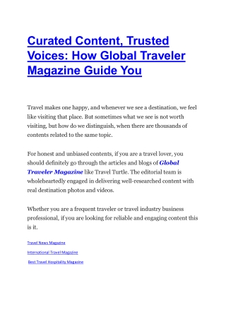 Curated Content, Trusted Voices How Global Traveler Magazine Guide You