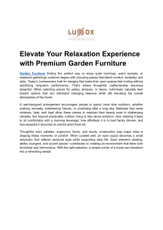 Elevate Your Relaxation Experience with Premium Garden Furniture