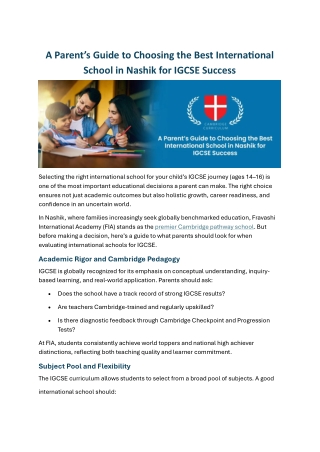 A Parent’s Guide to Choosing the Best International School in Nashik for IGCSE Success
