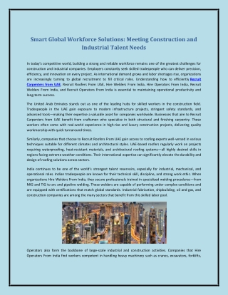 Smart Global Workforce Solutions: Meeting Construction and Industrial Talent Nee