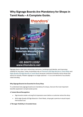 Why Signage Boards Are Mandatory for Shops in Tamil Nadu A Complete Guide