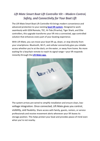 Lift Mate Smart Boat Lift Controller Kit