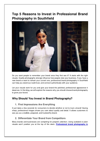 Top 5 Reasons to Invest in Professional Brand Photography in Southfield