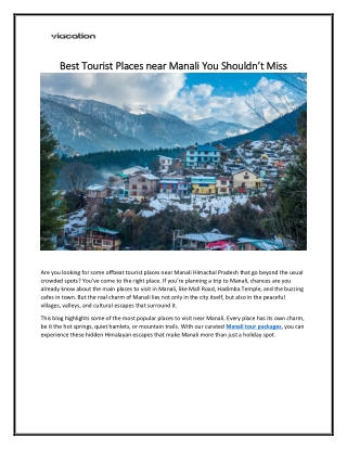 Best Tourist Places near Manali You Should not Miss
