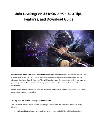 Solo Leveling: ARISE MOD APK – Best Tips, Features, and Download Guide