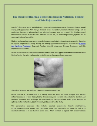 The Future of Health & Beauty: Integrating Nutrition, Testing, and Skin Rejuvena