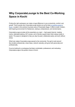 Why CorporateLounge Is the Best Co-Working Space in Kochi