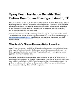 Spray Foam Insulation Benefits That Deliver Comfort and Savings in Austin, TX