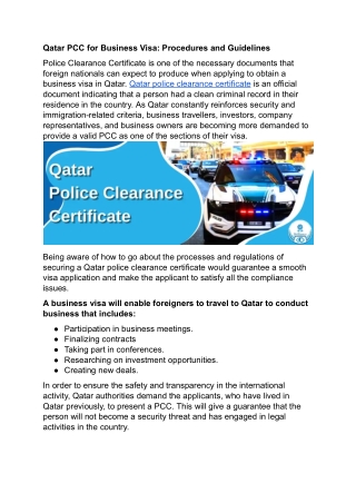 Qatar PCC for Business Visa- Procedures and Guidelines