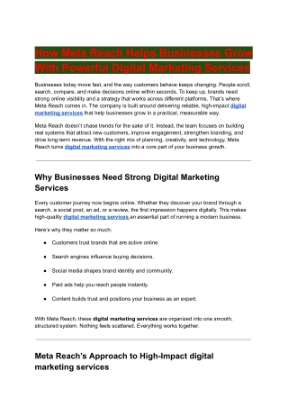How Meta Reach Helps Businesses Grow With Powerful Digital Marketing Services