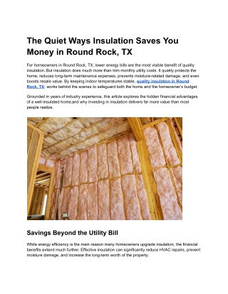 The Quiet Ways Insulation Saves You Money in Round Rock, TX