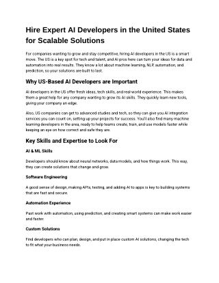 Hire Expert AI Developers in the United States for Scalable Solutions