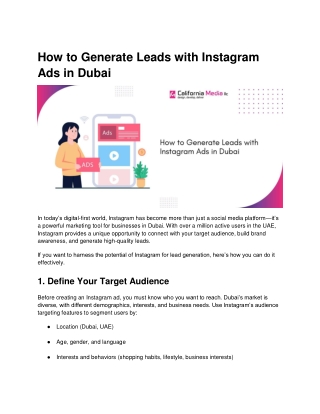 How to Generate Leads with Instagram Ads in Dubai