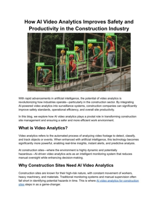 How AI Video Analytics software Improves Safety and Productivity in the Construction Industry