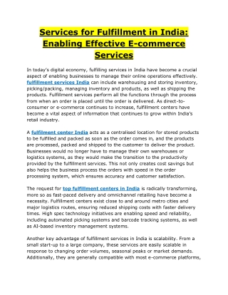 Services for Fulfillment in India Enabling Effective E-commerce Services