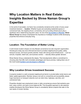 Why Location Matters in Real Estate_ Insights Backed by Shree Naman Group’s Expertise