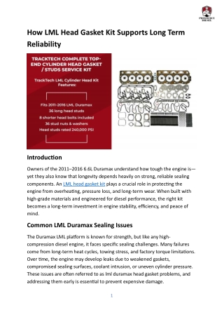 How LML Head Gasket Kit Supports Long Term Reliability