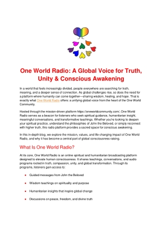 One World Radio: A Global Voice for Truth, Unity & Conscious Awakening