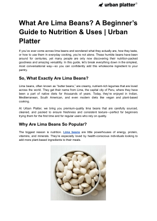 What Are Lima Beans? A Beginner’s Guide to Nutrition & Uses | Urban Platter