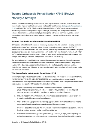 Trusted Orthopedic Rehabilitation KPHB