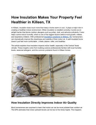 How Insulation Makes Your Property Feel Healthier in Killeen, TX
