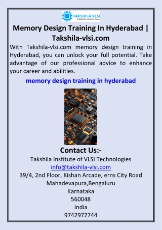 Memory Design Training In Hyderabad  Takshila-vlsi.com