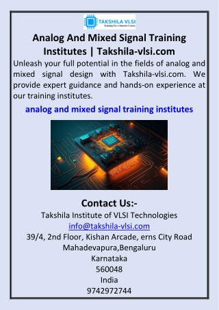 Analog And Mixed Signal Training Institutes  Takshila-vlsi.com