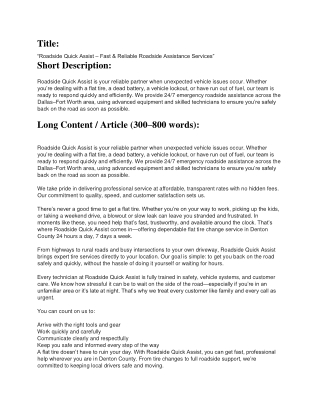 “Roadside Quick Assist – Fast & Reliable Roadside Assistance Services”