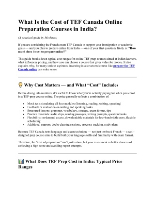 What Is the Cost of TEF Canada Online Preparation Courses in India