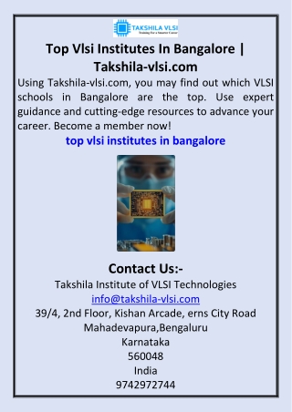 Top Vlsi Institutes In Bangalore  Takshila-vlsi.com