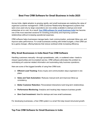 Best Free CRM Software for Small Business in India 2025