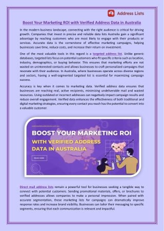 Boost Your Marketing ROI with Verified Address Data in Australia