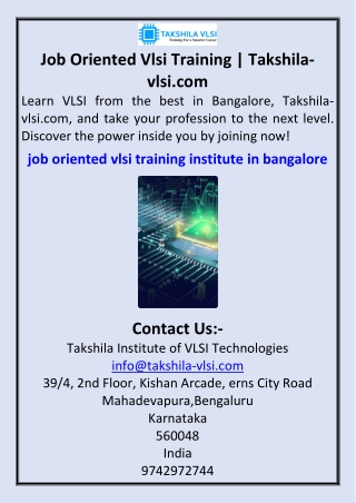 Job Oriented Vlsi Training Institute In Bangalore  Takshila-vlsi.com
