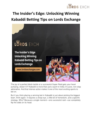 The Insider’s Edge: Unlocking Winning Kabaddi Betting Tips on Lords Exchange