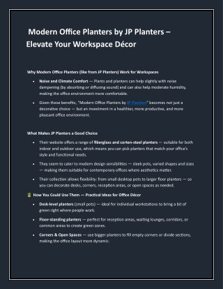 Modern Office Planters by JP Planters – Elevate Your Workspace Décor