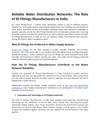 Best DI Fittings Manufacturers in India for Water Supply