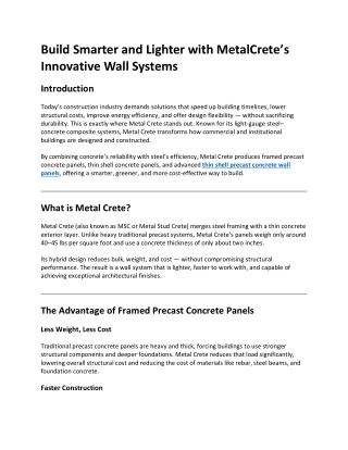 Metal Crete Framed Precast Concrete Panels | Durable Thin Shell Concrete Panels