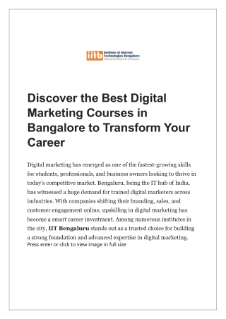 Discover the Best Digital Marketing Courses in Bangalore to Transform Your Career