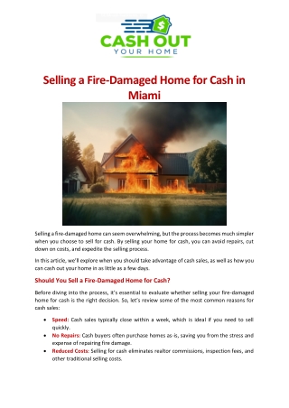 Selling a Fire-Damaged Home for Cash in Miami