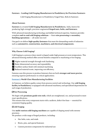 Fastnex cold forging