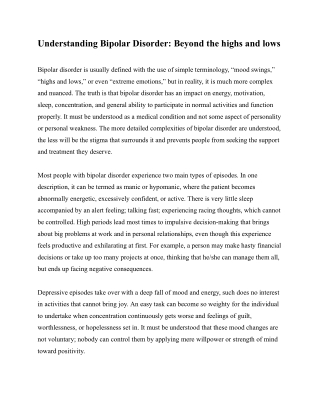 Understanding Bipolar Disorder Beyond the highs and lows