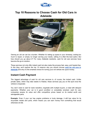 Top 10 Reasons to Choose Cash for Old Cars in Adelaide